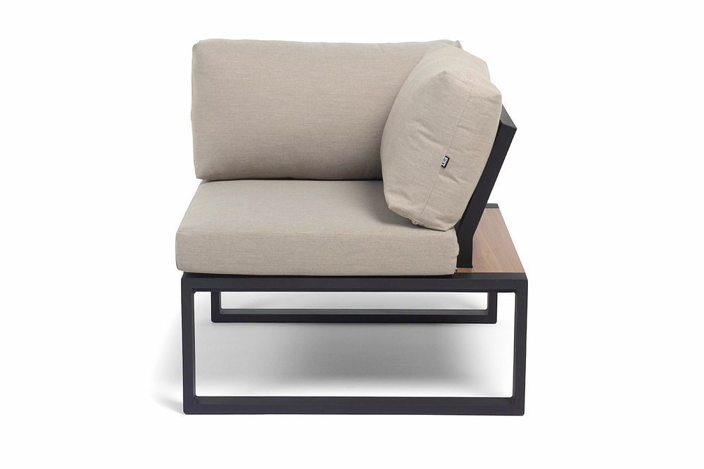 "Тулон" угловой модуль, каркас алюминий, HPL "дуб", черный муар, ткань бежевая 15052