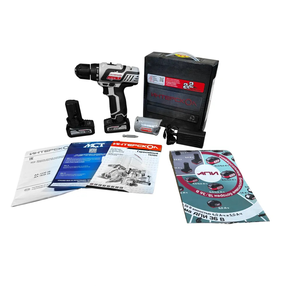 Аккумуляторная дрель-шуруповерт ИНТЕРСКОЛ ДА-18ЭР, 18 В, 1400 об/мин, C 2 АКБ 2 Ач+ USB адаптер ЗУ (436.2.2.15)