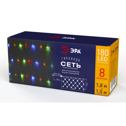 ENIS-01M ЭРА Гирлянда LED Сеть 1,8 м*1,5 м мультиколор, мультирежим, 220V, IP20