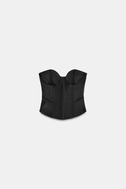 ZARA АТЛАСНЫЙ ТОП-КОРСЕТ БЕЗ БРЕТЕЛЕЙ, ЧЕРНЫЙ