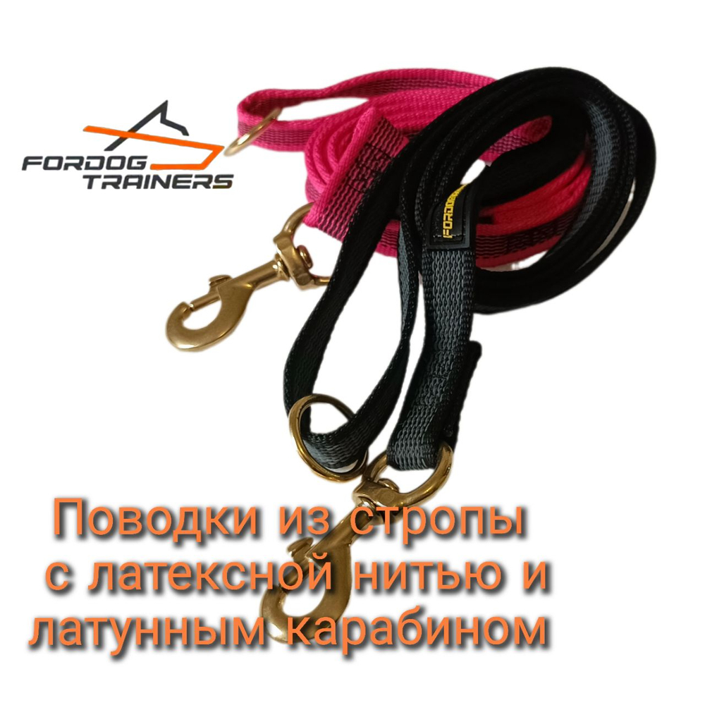 Поводок профессиональный из стропы с латеснной нитью латунной фурнитурой Fordogtrainers.
