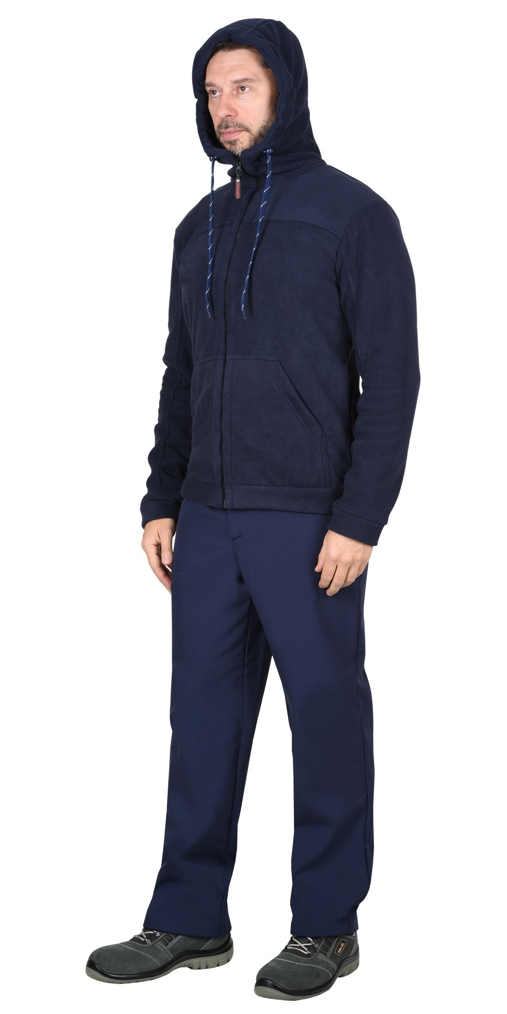 Куртка флисовая  темно-синяя с капюшоном 