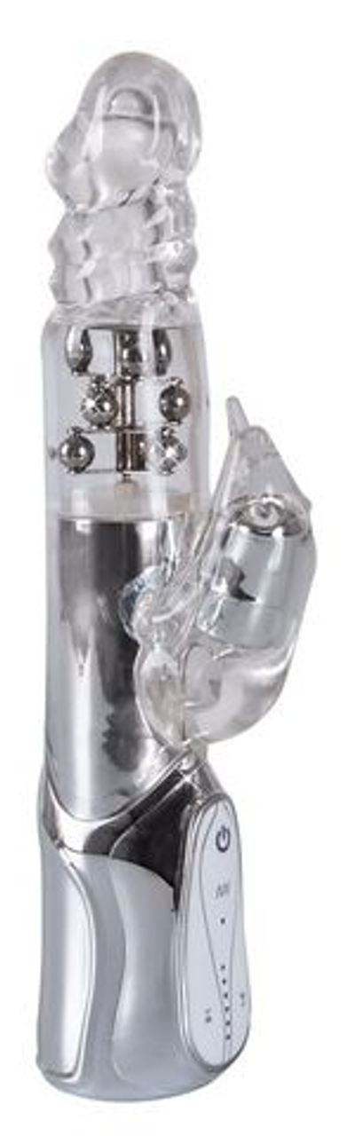 Вибратор Eclipse Beaver с бусинами - 24,5 см. (Цвет: прозрачный)