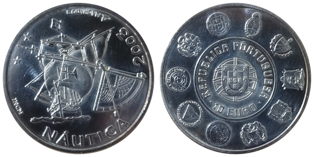 Португалия 10 евро, 2003 Иберо-Америка - Морское дело aUNC