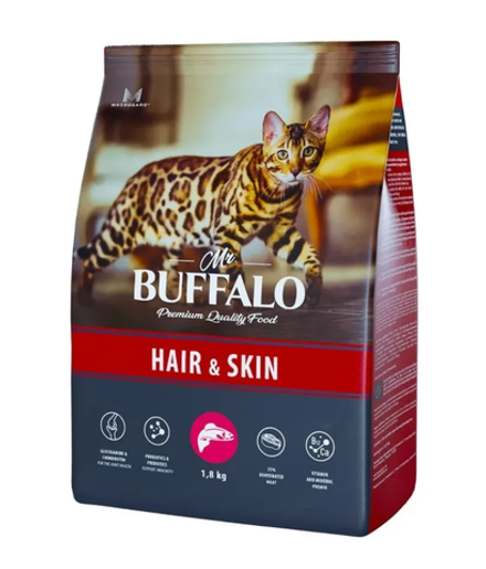 Mr.Buffalo 1.8кг Hair&Skin Сухой корм для взрослых кошек для шерсти и кожи Лосось