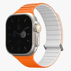 Ремень силиконовый Uniq REVIX EVO для Apple Watch 49/45/44/42MM оранжевый/белый (AMBER ORANGE/WHITE) 49MM-REVEAORGWHT