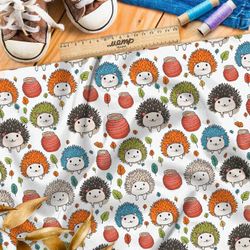 Ткань премиум сатин забавные ёжики