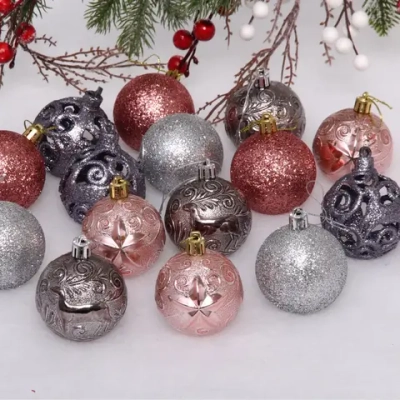 Набор шаров «Сказочная симфония» 6 см (24 предмета), роз.золото/графит/серебро