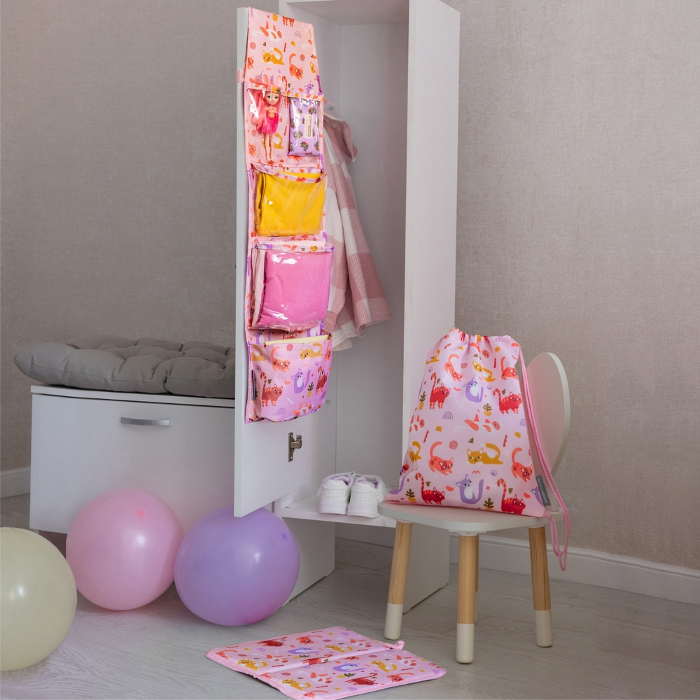 Кармашки для детского сада на липучке. Котики принт