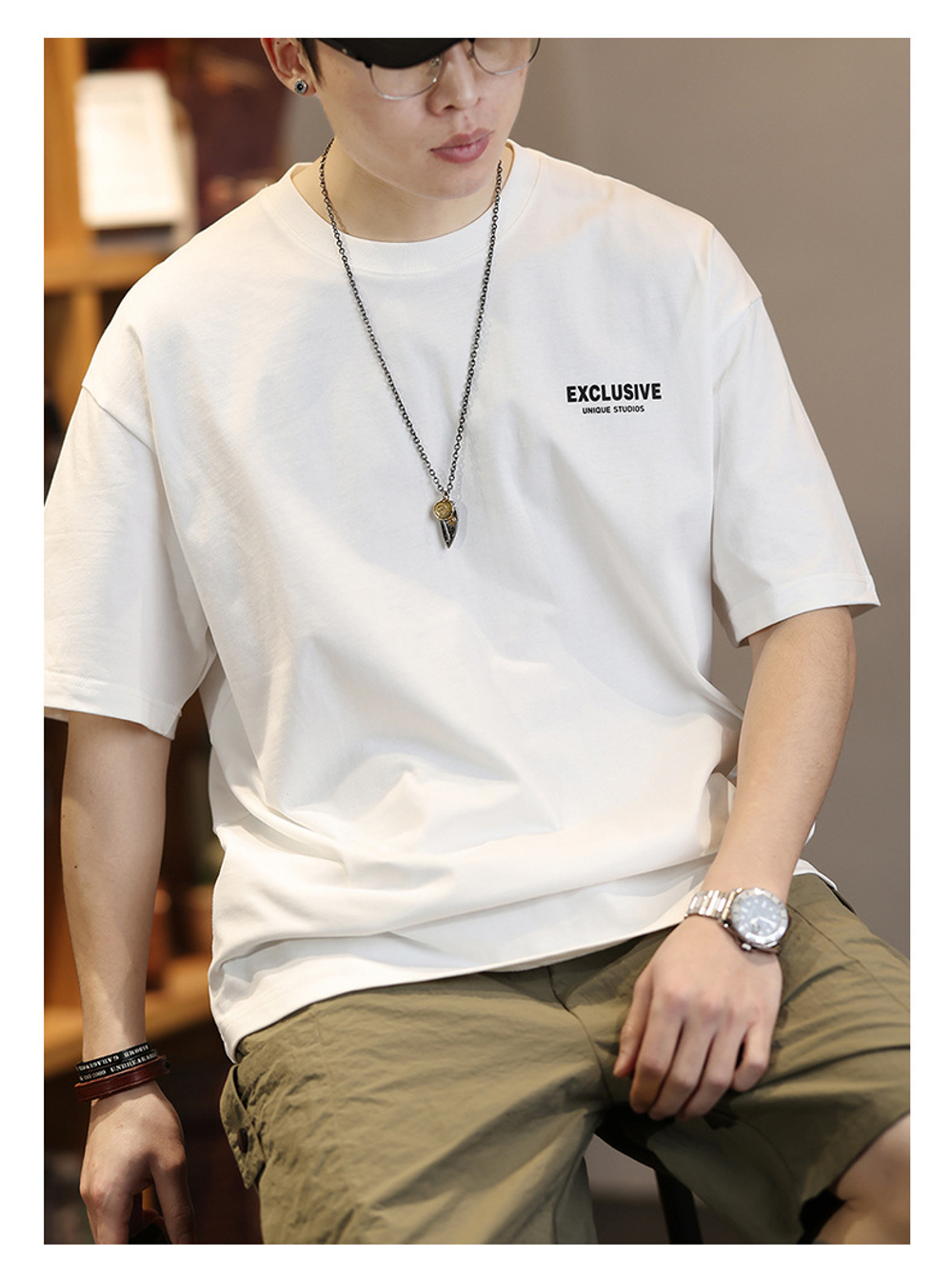 Футболка с круглым воротом и короткими рукавами для мужчин с принтом