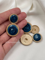 Пуговицы синий перламутр в оправе из матового золота