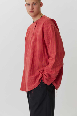 Косоворотка из красного льна в полоску