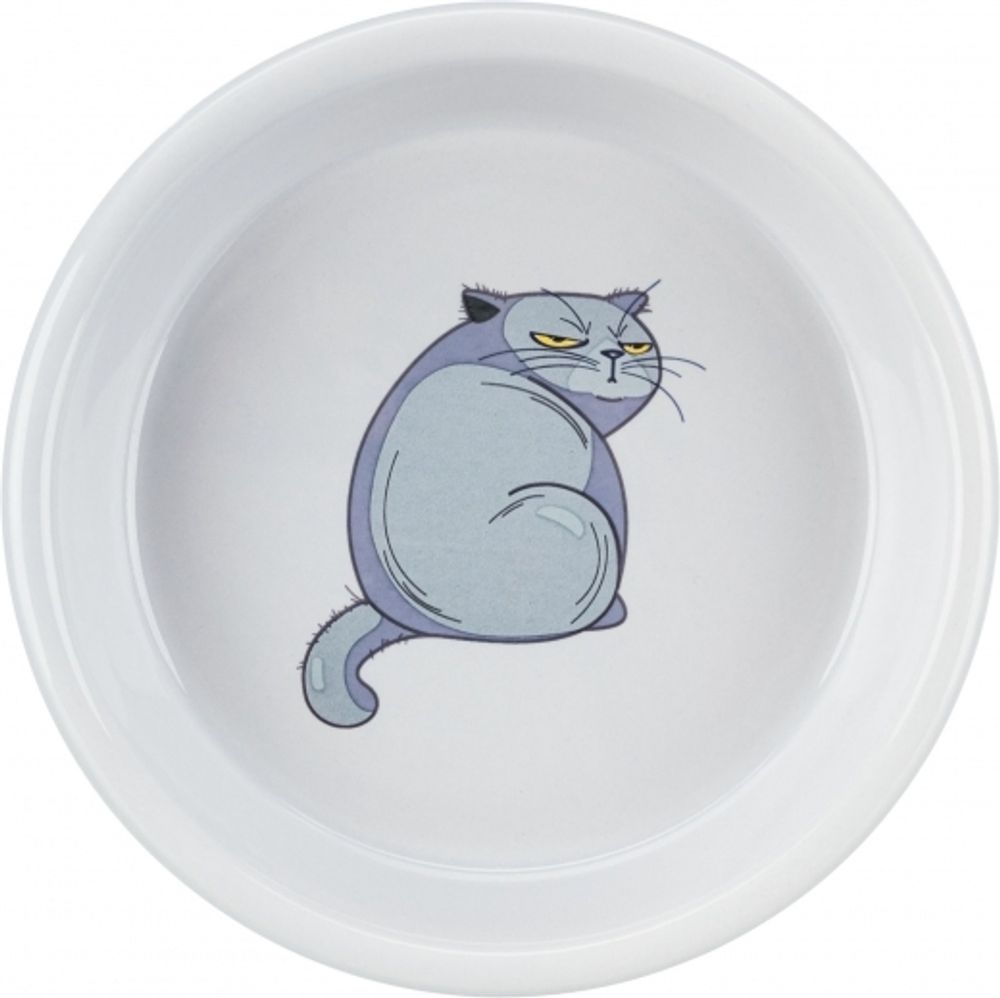 Trixie Миска для кошек, керамическая с рисунком Кот, серая, 250 мл