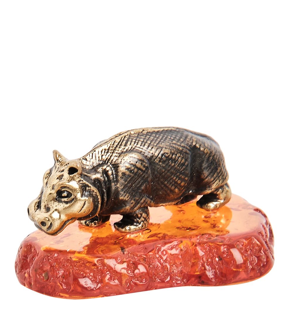 Народные промыслы AM- 791 Фигурка «Бегемотик» (латунь, янтарь)