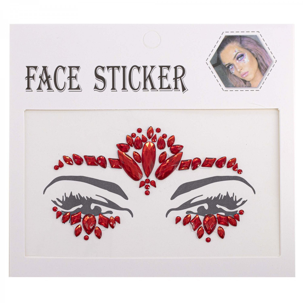 Наклейки-стразы Alingar, акриловые, "Декор для лица", оформление зоны лба и глаз, ассорти, пакет с европодвесом