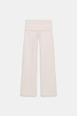 ZARA БРЮКИ С ЗАВЕРНУТЫМ ПОЯСОМ, БЕЖЕВЫЙ МЕЛАНЖ