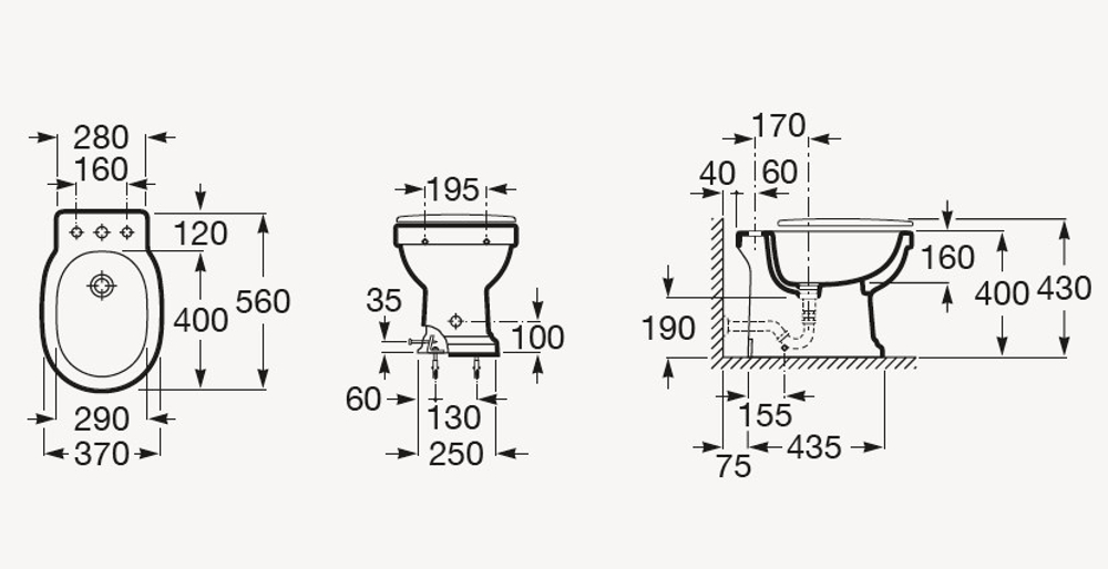 Биде напольное Roca Carmen схема
