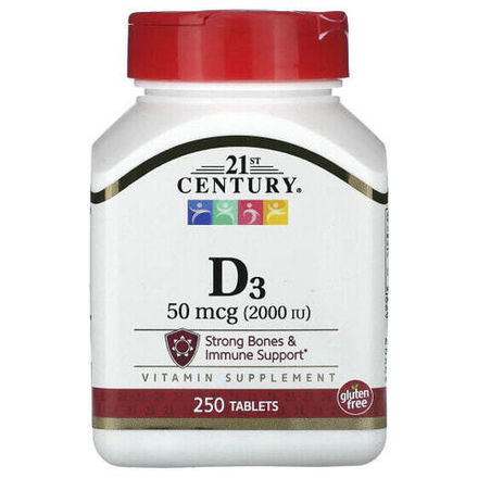 Витамин D 21st Century, D3, 50 мкг (2000 МЕ), 250 таблеток