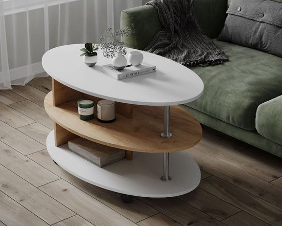 Стол журнальный КОНСУЛ-4 белый / дуб крафт золотой