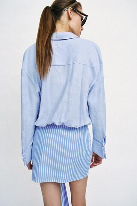 ZARA КОРОТКОЕ ПЛАТЬЕ-РУБАШКА С УЗЛОМ, СИНИЙ/БЕЛЫЙ