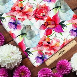 Ткань кулирная гладь акварельные соцветия