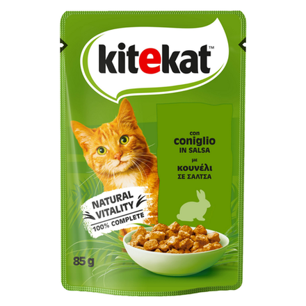 Влажный корм Kitekat Pou для кошек кролик в соусе 85 гр