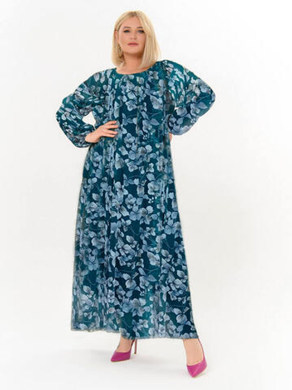 Шифоновое платье Бетти, цветы на изумрудном