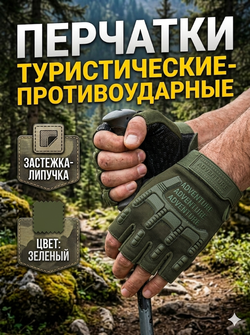 Перчатки туристические зеленые без пальцев KF75
