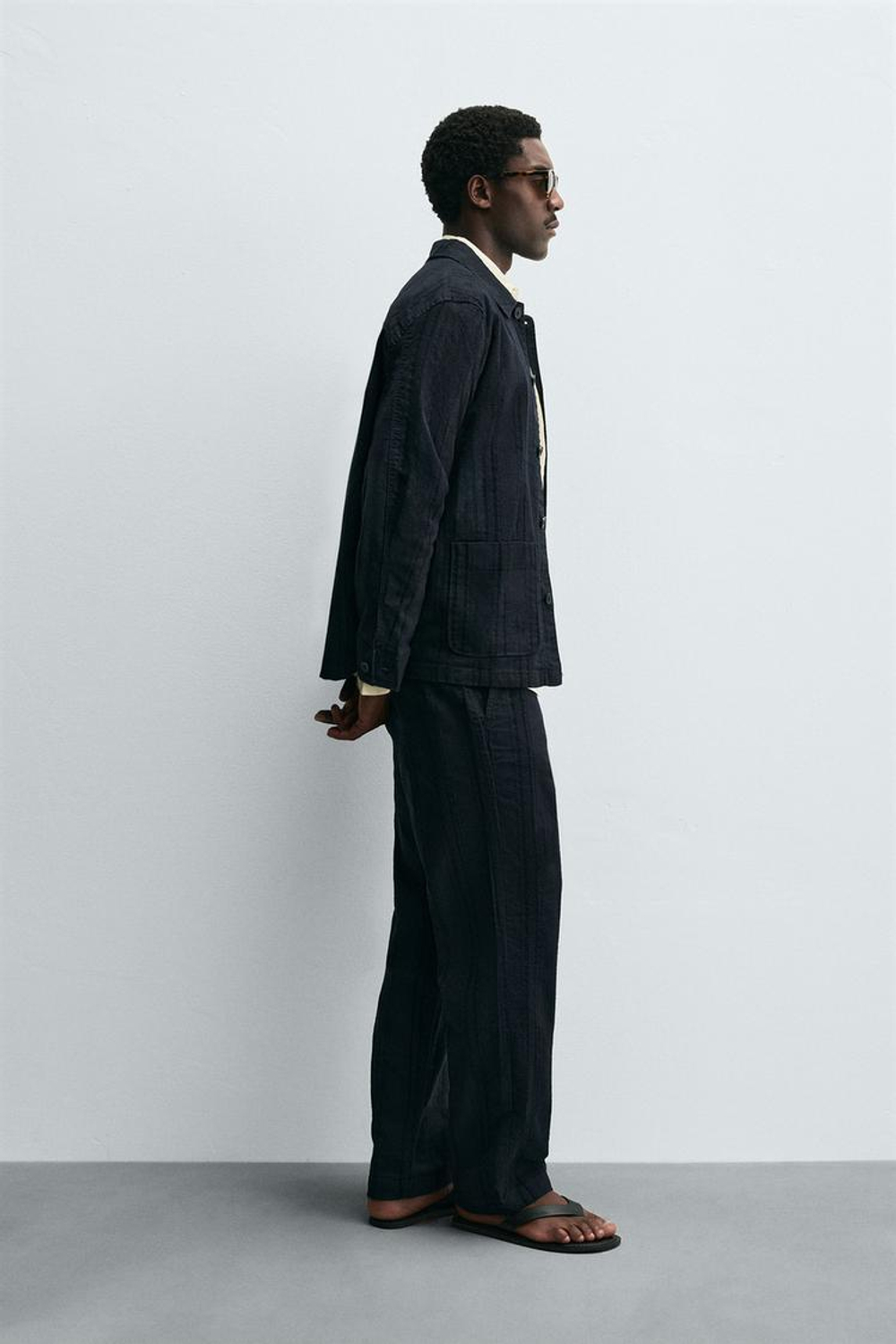 ZARA КУРТКА-РУБАШКА JACQUARD В ПОЛОСКУ, МОРСКОЙ СИНИЙ