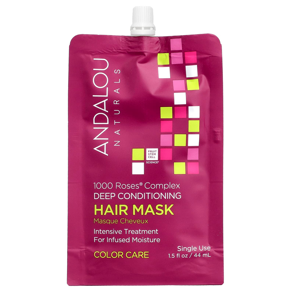 Andalou Naturals, 1000 Roses® Complex, маска для глубокого ухода за волосами, уход за окрашенными волосами, 44 мл (1,5 жидк. унции)