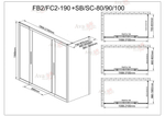 Душевой уголок AvaCan FB2 190-210 + SB100 MT 210х100 профиль черный/стекло матовое с рисунком
