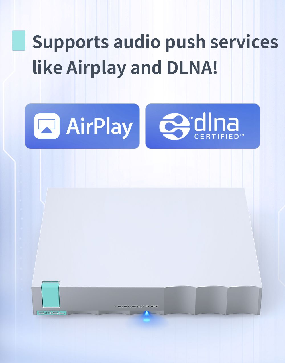 Проигрыватель SMSL N100, сетевой плеер, стример, Hi-Fi, Wi-Fi, Roon, серебристый