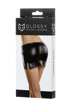 Мини-юбка Glossy CAMREN из материала Wetlook, черный, S