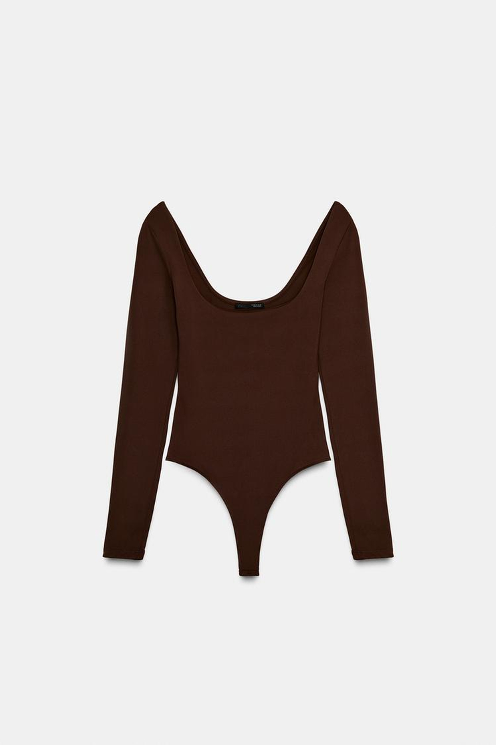 ZARA БОДИ ИЗ ПОЛИАМИДА С КВАДРАТНЫМ ВЫРЕЗОМ, ШОКОЛАДНЫЙ