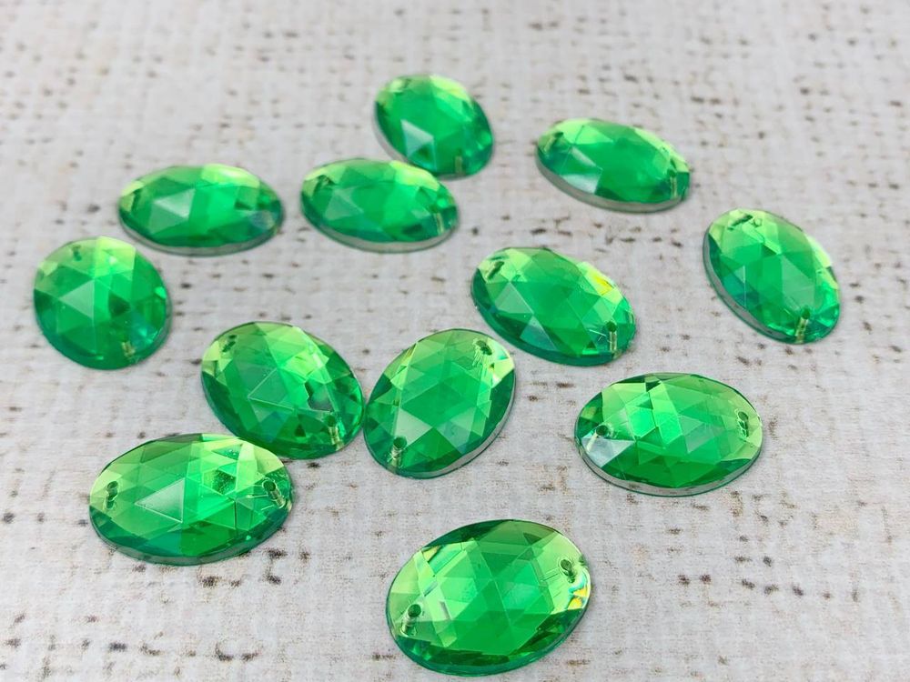 Стразы пришивные акрил, d 1,4х1 см, зелёный