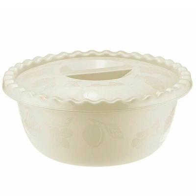 Миска 3л круглая с крышкой, белый ротанг