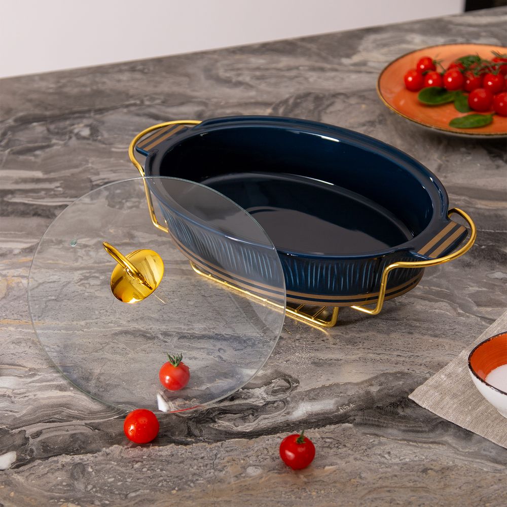 МАРМИТ LEFARD "HERBAL" СО СТЕКЛЯННОЙ КРЫШКОЙ 33 СМ 1600 МЛ НА МЕТАЛЛ. ПОДСТАВКЕ СИНИЙ (КОР=4ШТ.)