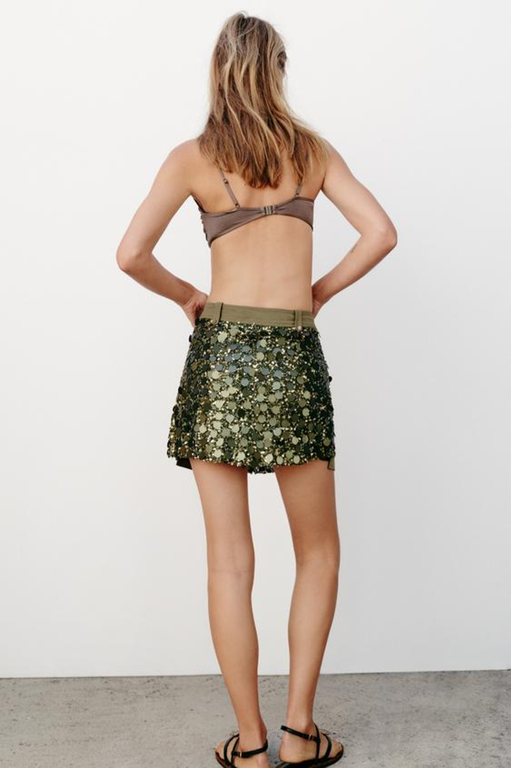 ZARA МИНИ-ЮБКА С ПАЙЕТКАМИ, ЗЕЛЕНЫЙ