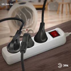 Удлинитель электрический ЭРА UX-3es-3m с заземлением с выключателем 3 розетки 3 м ПВС 3x0,75мм2 10А | Бытовые удлинители