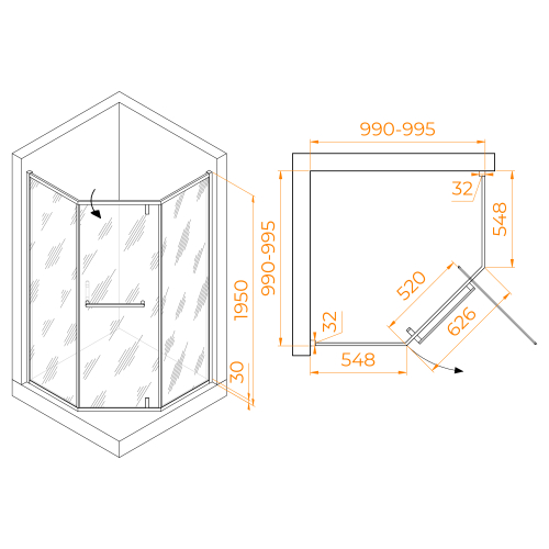 Душевой уголок RGW HO-084Gb (Прозрачное, 1000x1000)