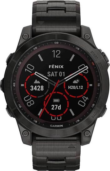 Умные часы Garmin Fenix 7 Sapphire Solar титановый угольно-серый DLC с угольно-серым титановым DLC браслетом