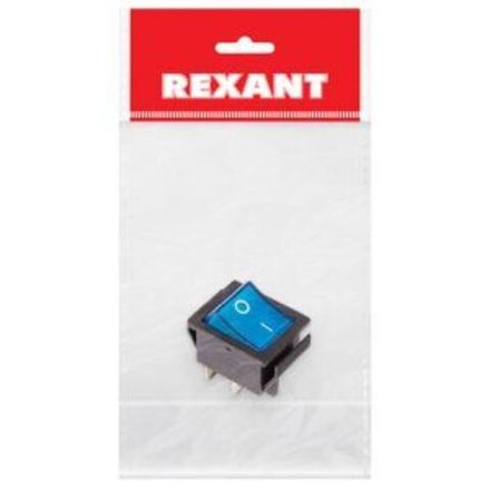 Выключатель клавишный 250В 16А (4с) ON-OFF синий с подсветкой (1 шт/уп) REXANT
