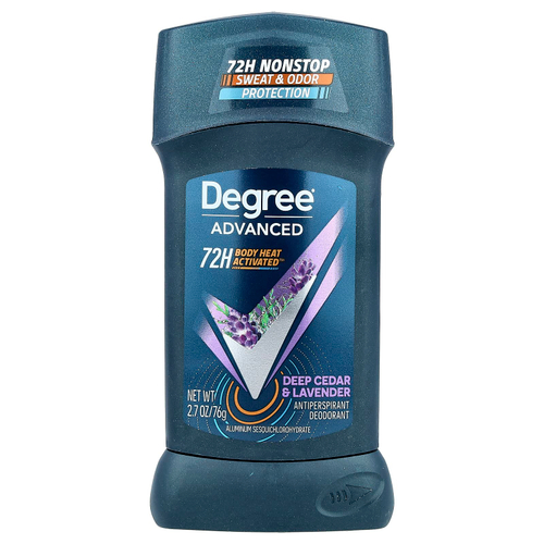 Degree, Advanced, 72H Body Heat Activated™, дезодорант-антиперспирант, насыщенный кедр и лаванда, 76 г (2,7 унции)