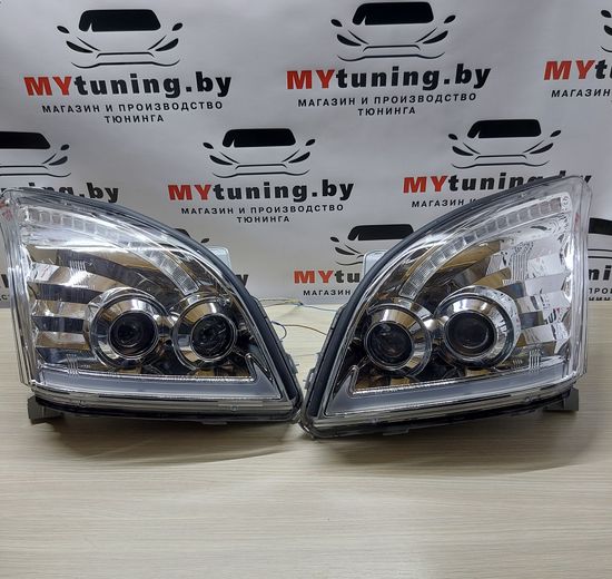 Передние фары Tube Light для Toyota Land Cruisre Prado 120 (03-09) динамические хромированные