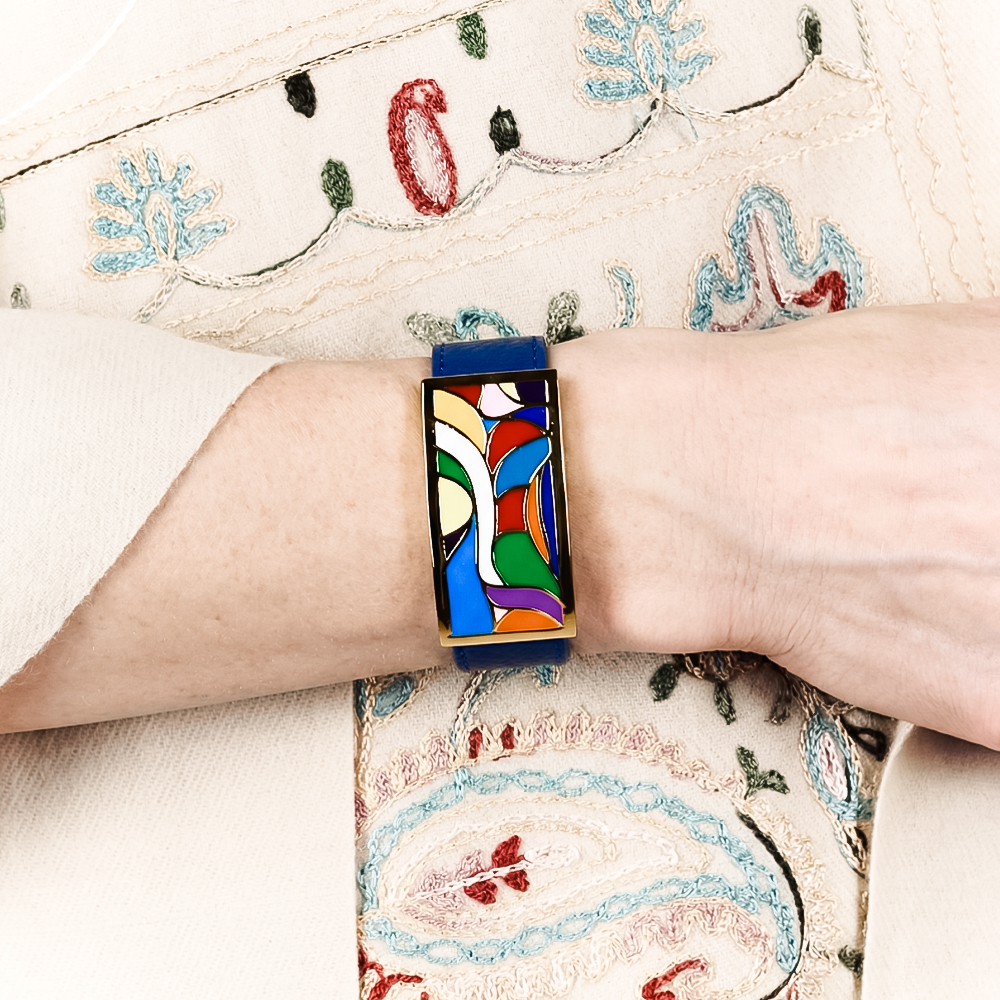 Браслет Fiore Luna на синем кожаном ремешке CB13600-14