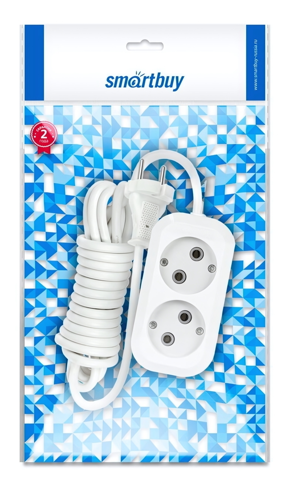 Удлинитель Smartbuy, 3 гнезда 2 метра 10А/2,2кВт без заземления ПВС 2х1,0 (SBE-10-3-02-N)