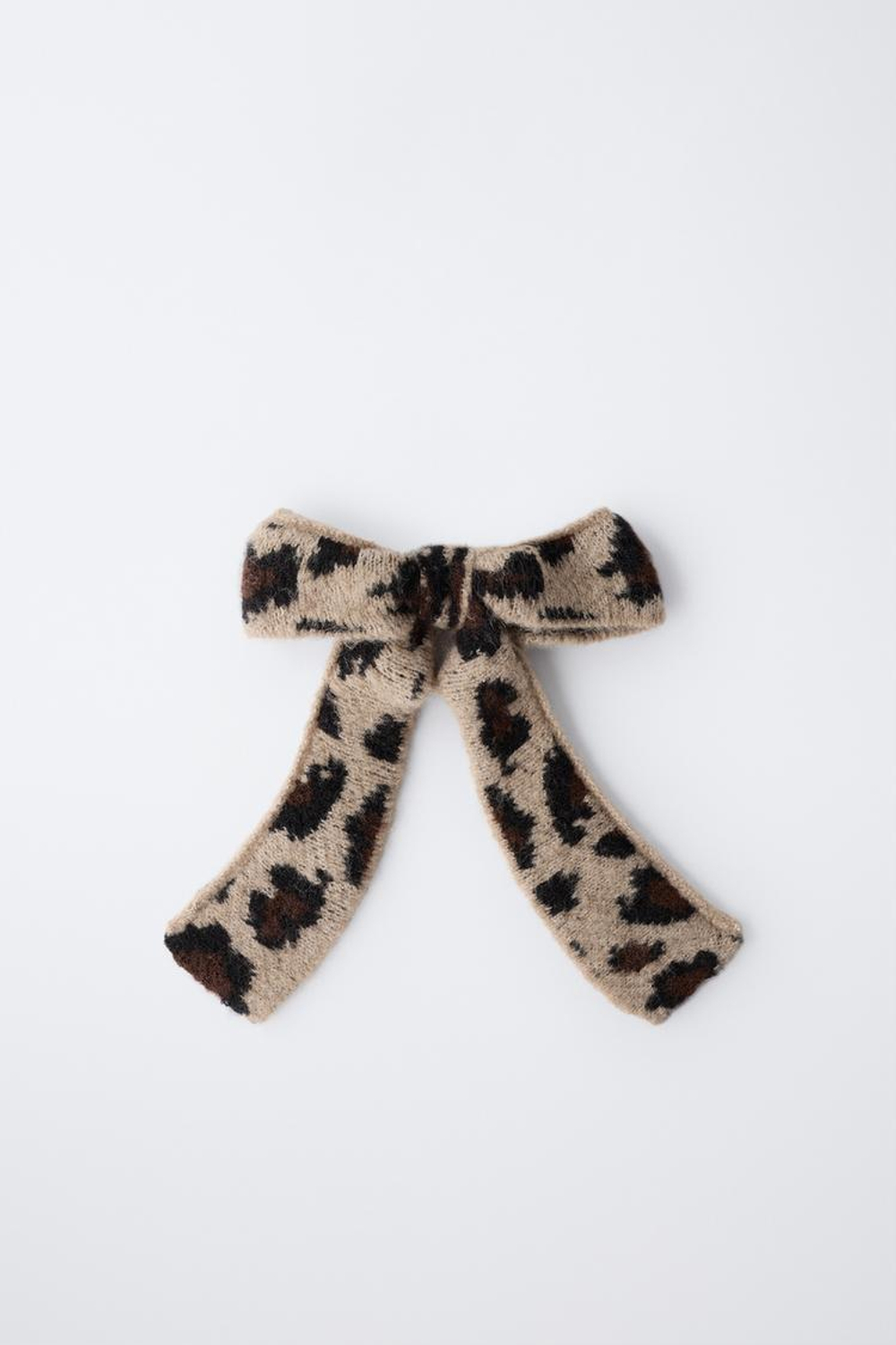 ZARA РЕЗИНКА ДЛЯ ВОЛОС С ВЯЗАНЫМ БАНТОМ И АНИМАЛИСТИЧЕСКИМ ПРИНТОМ, КОРИЧНЕВЫЙ