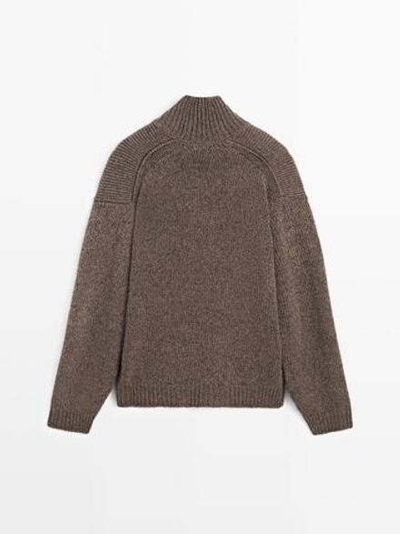 Massimo Dutti Вязаный свитер с высоким воротом и меланжевым принтом - Limited Edition, бежевый