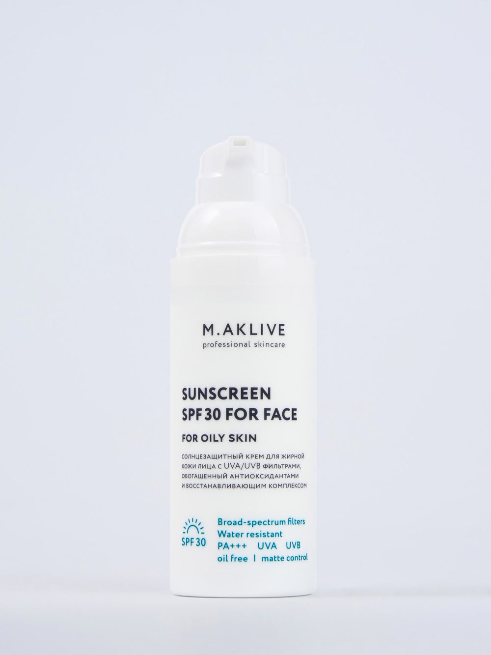 M.Aklive Sunscreen SPF30 for face for oily skin,150ml/Солнцезащитный крем SPF30 для жирной кожи лица