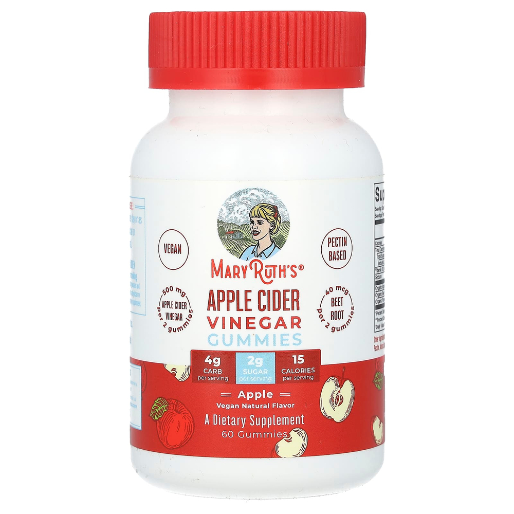 MaryRuth's, Жевательные мармеладки с яблочным уксусом, яблоко, 60 жевательных таблеток